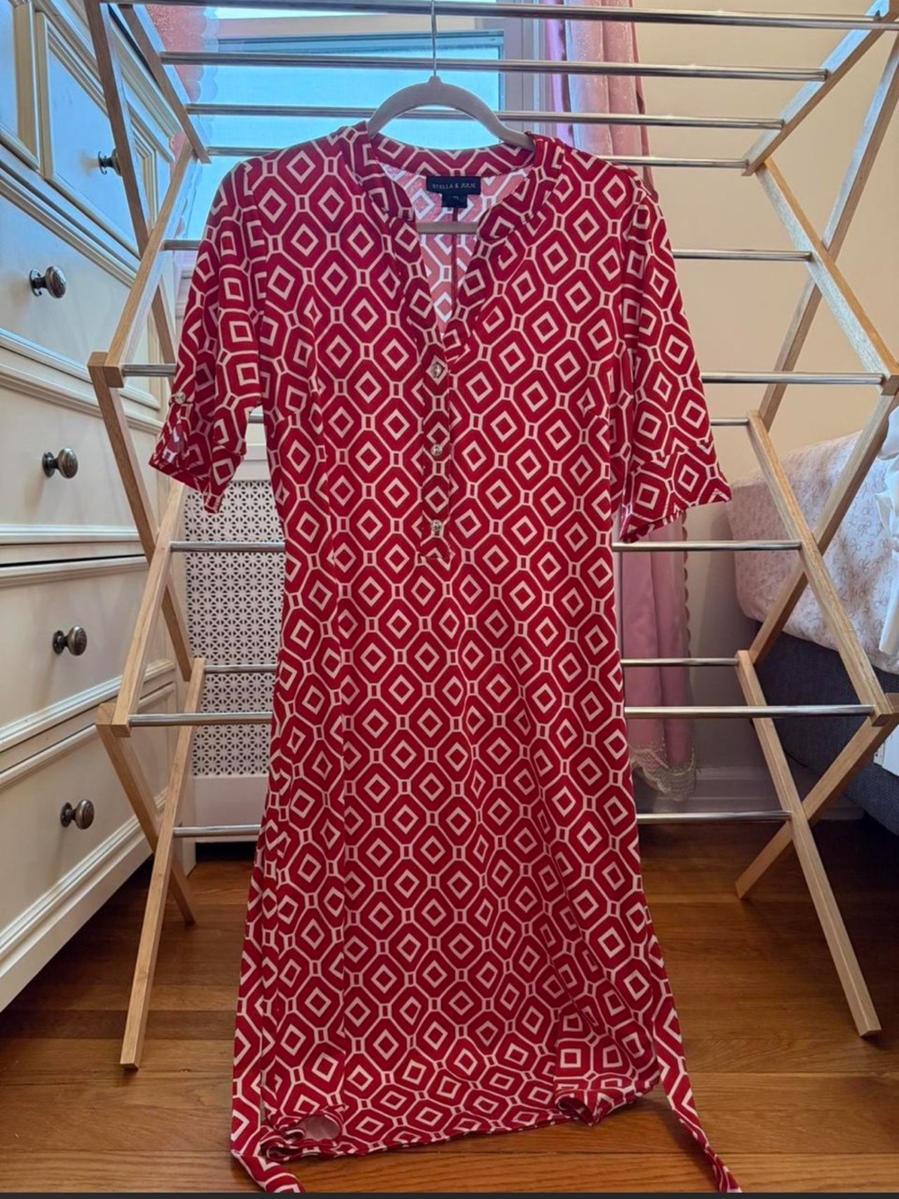 Stella & Julie Red Midi Dress with Notch Neck